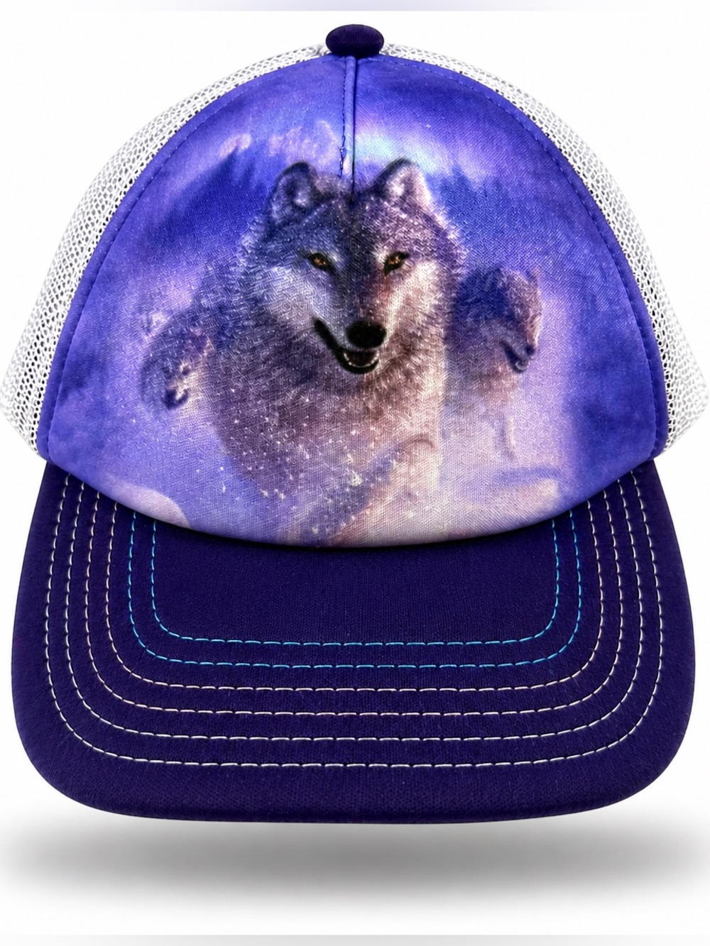 Y2K Wolf Graphic Purple Tucker Mesh Snapback The Mountain - Picture 2 of 10